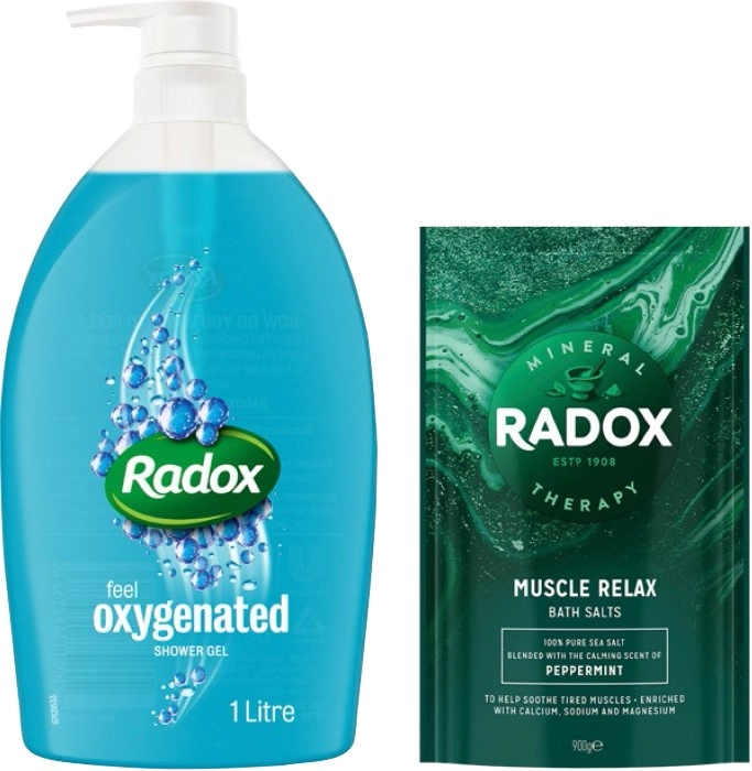 1/2 Price on Radox Feel Oxygenated Shower Gel 1-Litre or Bath Salt Muscle Relax 900g