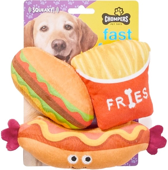 3-Pack Plush Dog Toy Fast Food