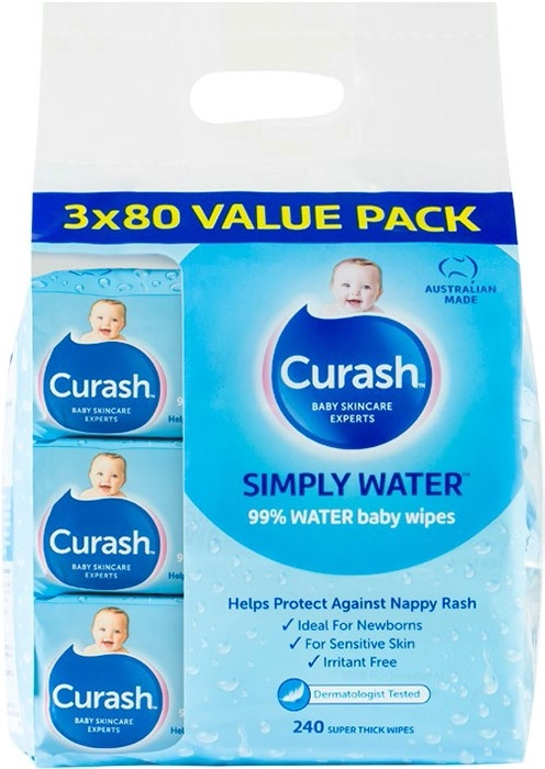 Curash Simply Water Baby Wipes 3 x 80 Value Pack