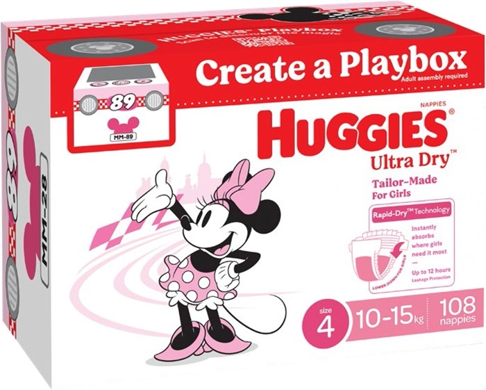 Huggies 108-Pack Ultra Dry Nappies Girls Size 4 10-15kg