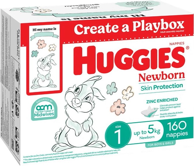 Huggies 160-Pack Newborn Nappies Size 1 Up To 5kg