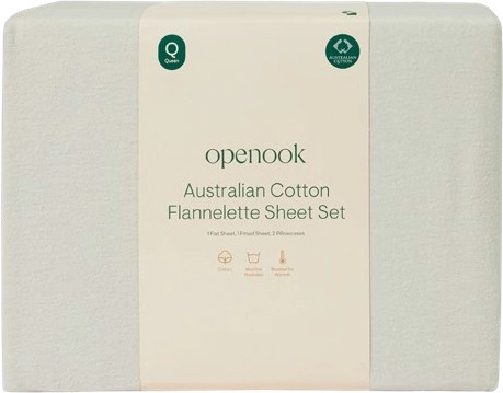 NEW Openook Australian Cotton Flannelette Sheet Set - Queen - Light Grey