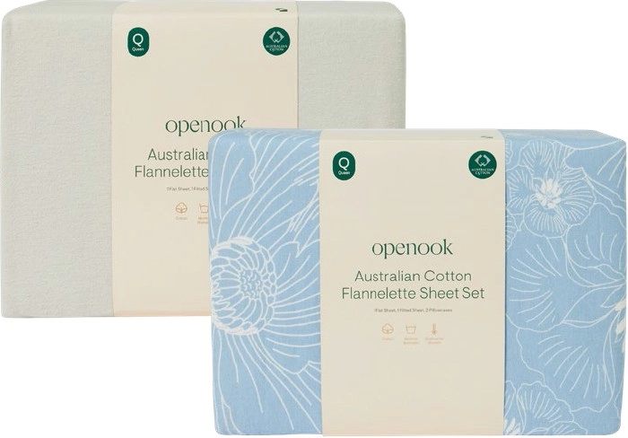 NEW Openook Australian Cotton Flannelette Sheet Set - Queen