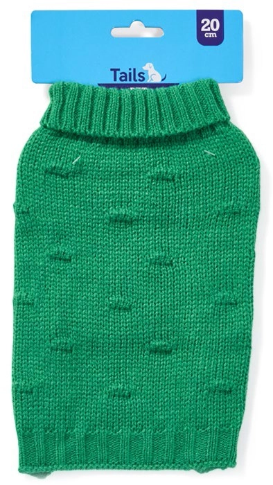 NEW Tails Pet Jacket Knit Cable 20cm - Green