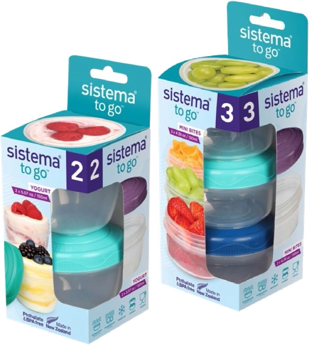 Sistema 2-Pack To Go Yogurt Snack or 3-Pack Mini Bites To Go Snack Containers