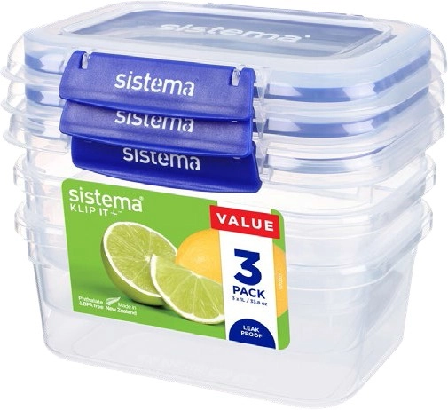 Sistema 3-Pack Klip It Plus Rectangle Container 1-Litre