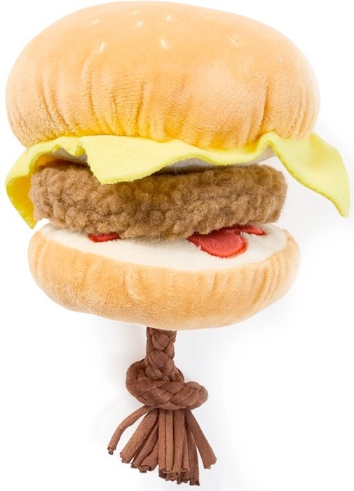 Tails Plush Dog Toy Hamburger with Rope Squeaky