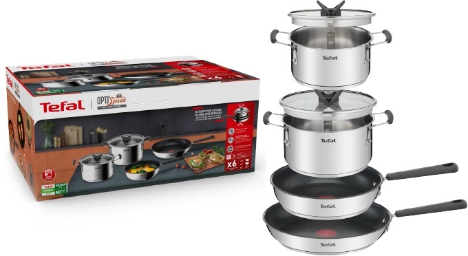 Tefal 6-Piece Opti’Space Induction Stainless Steel Mixed Set