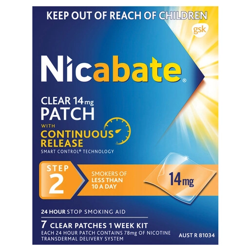 Nicabate Clear Patch Quit Smoking Step 2 14mg 7 pack