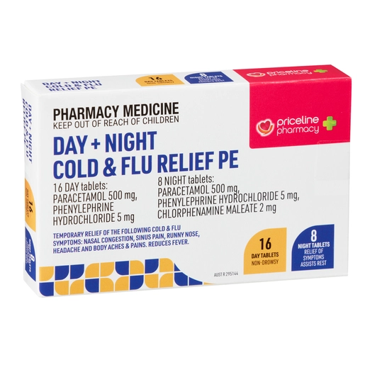 Priceline Day + Night Cold & Flu Relief PE 24 tablets