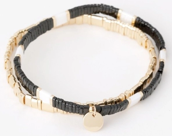 Piper 2pk Flat Bead Bracelet - Black