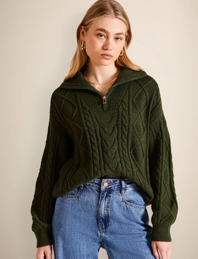 Piper Half Zip Cable Knit Jumper