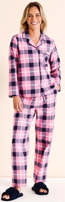 Soho Flannelette PJ Set - Navy/Pink