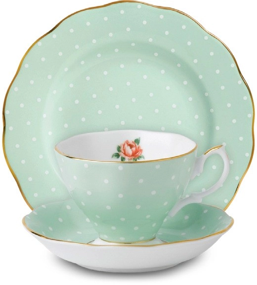 Royal Albert Polka Rose Teacup, Saucer and Plate Set