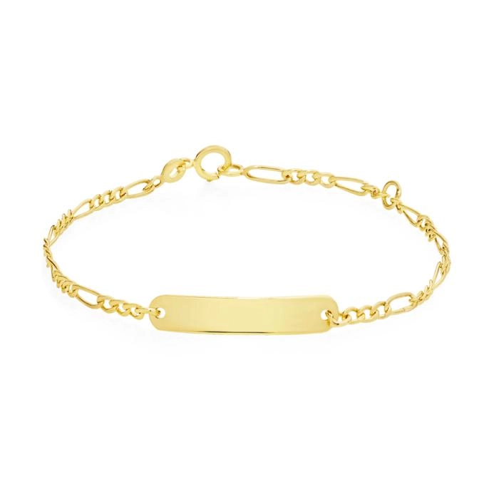 9ct Gold 14cm Figaro 3+1 ID Bracelet