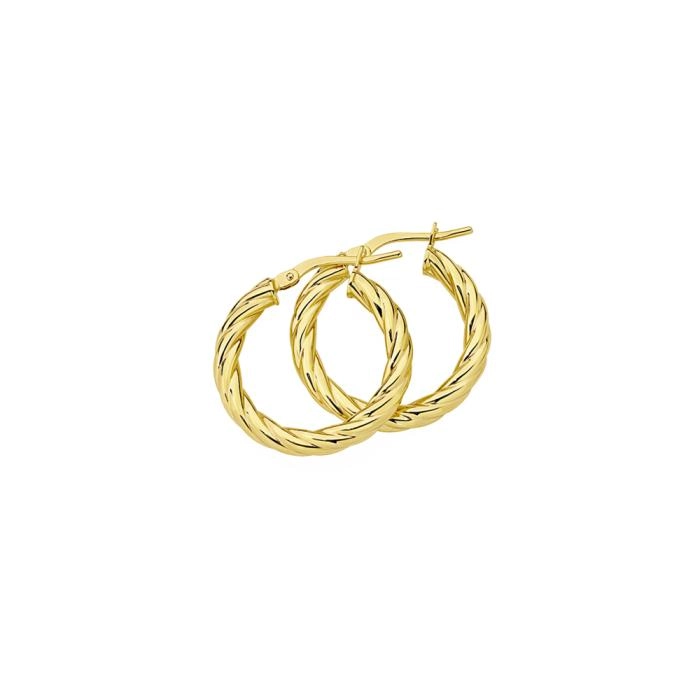 9ct Gold 15mm Tight Twist Hoop Earrings