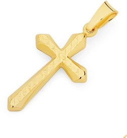 9ct Gold 16mm Diamond-Cut Flute Cross Pendant