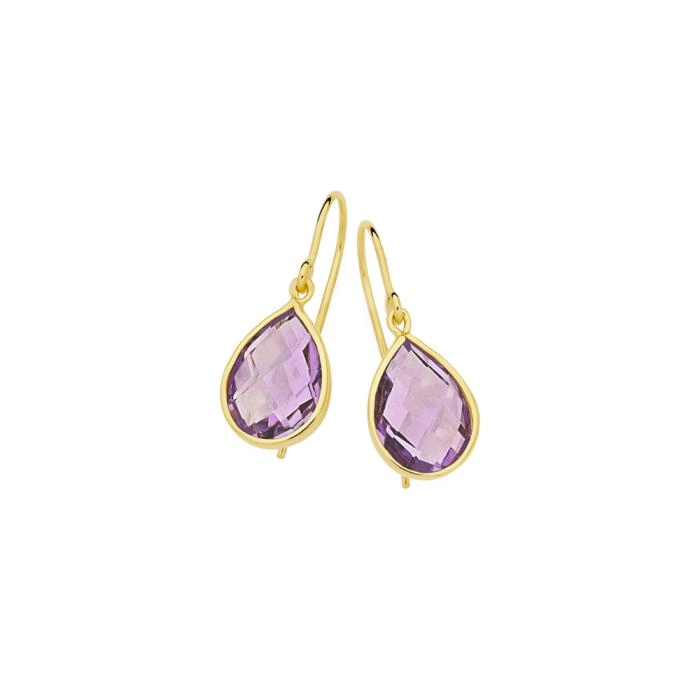 9ct Gold Amethyst Bezel Hook Earrings