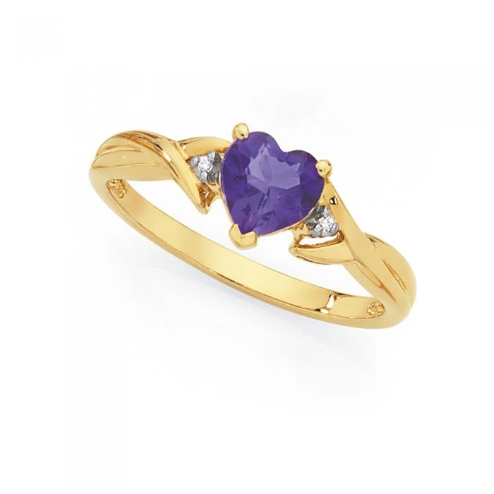 9ct Gold Amethyst & Diamond Ring