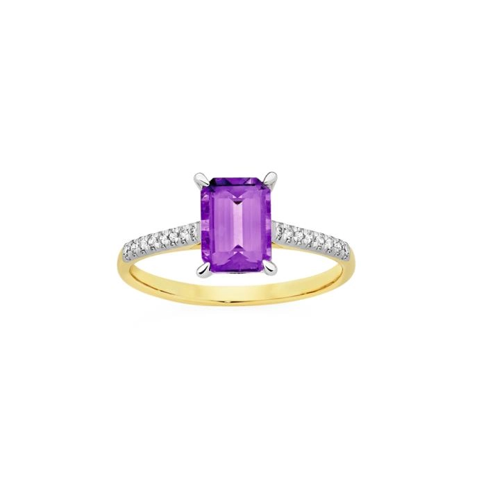 9ct Gold Amethyst & Diamond Ring