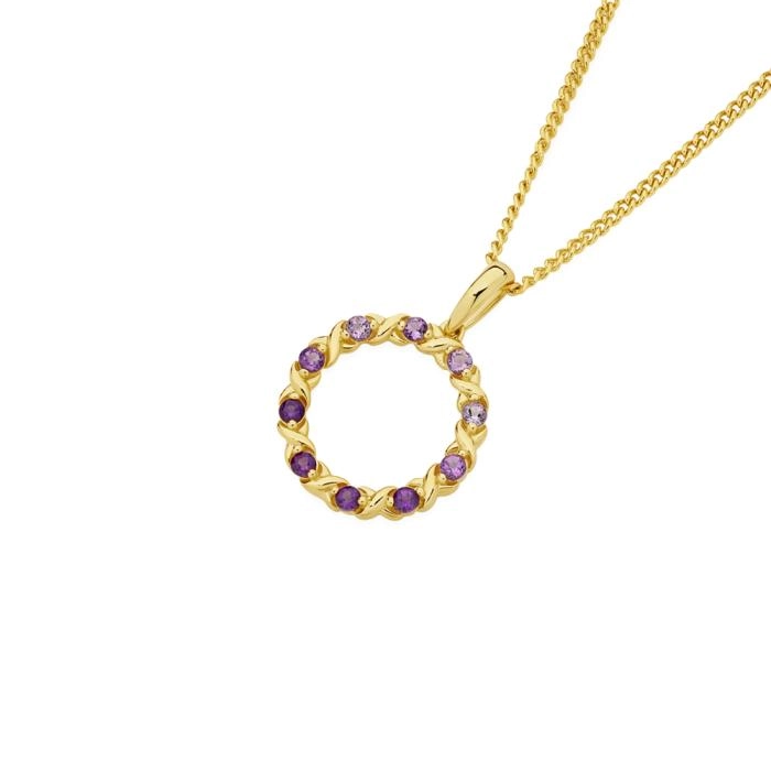 9ct Gold Amethyst Hugs and Kisses Circle Pendant