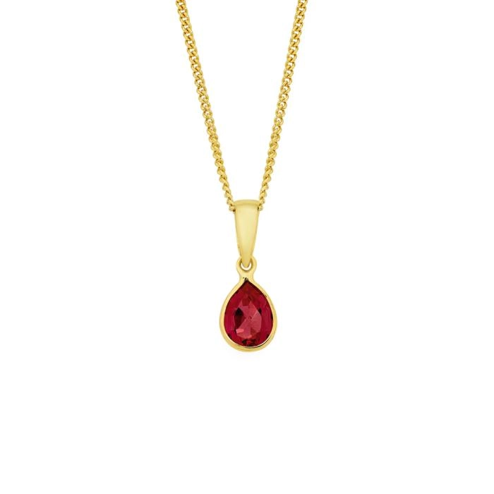 9ct Gold Created Ruby Bezel Pendant