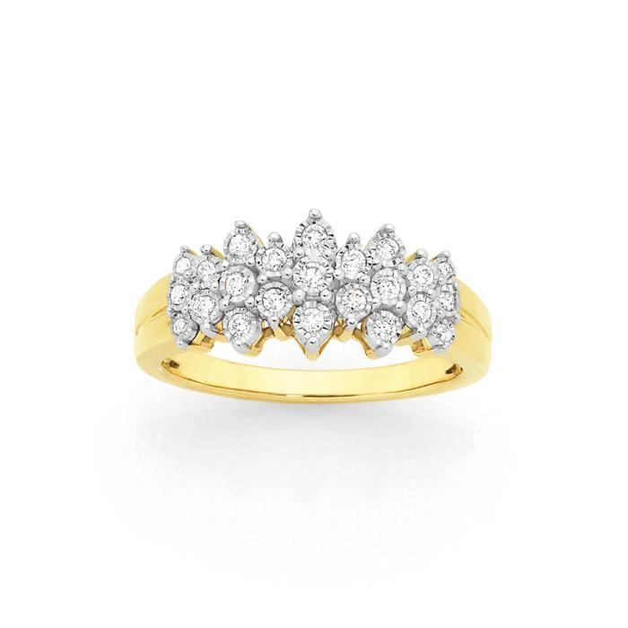 9ct Gold Diamond Cluster Dress Band