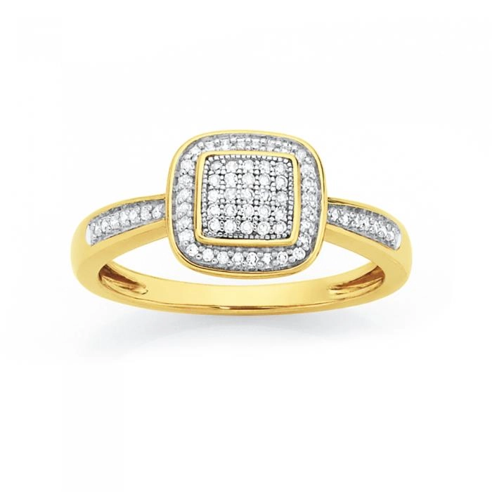 9ct Gold Diamond Cushion Frame Ring