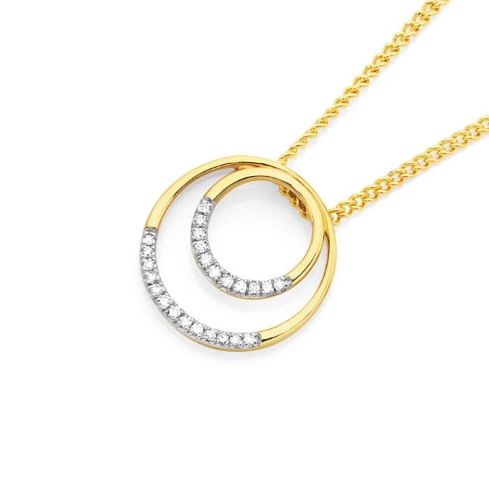 9ct Gold Diamond Double Circle Pendant