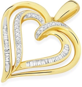 9ct Gold Diamond Double Heart Pendant