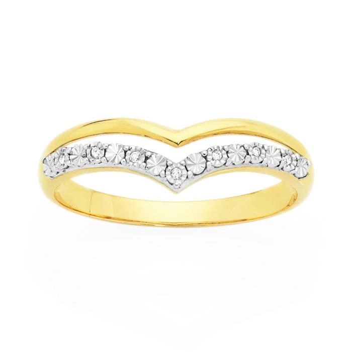 9ct Gold Diamond Double Row "V" Shape Band