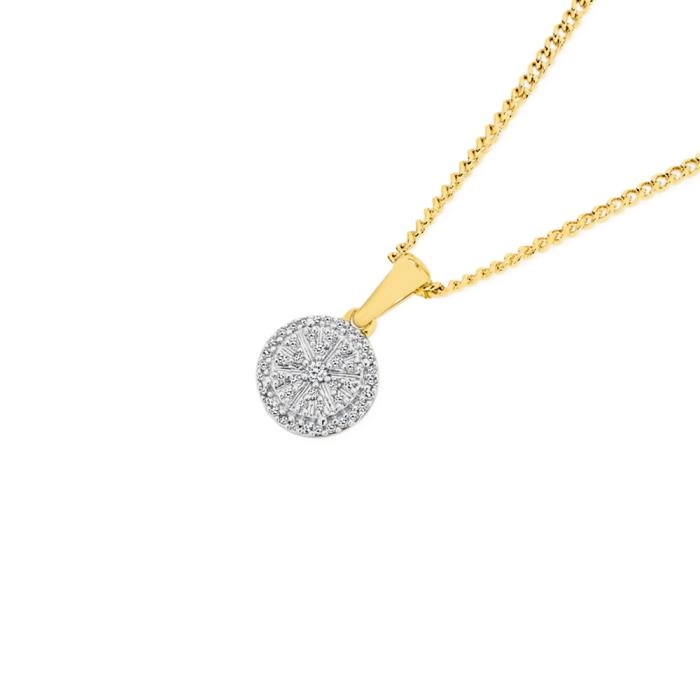 9ct Gold Diamond Round Cluster Pendant