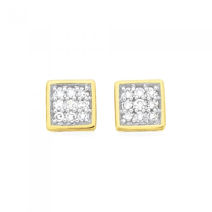 9ct Gold Diamond Square Stud Earrings