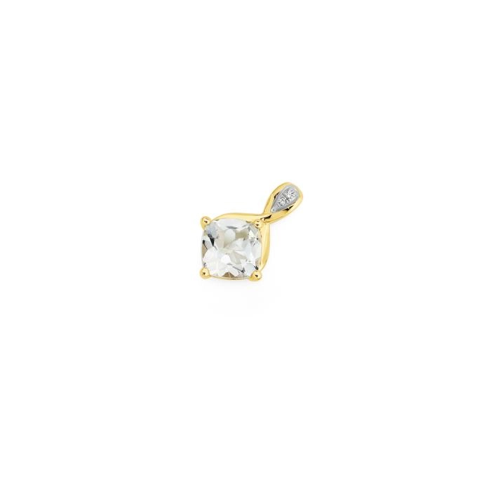 9ct Gold Green Amethyst & Diamond Pendant