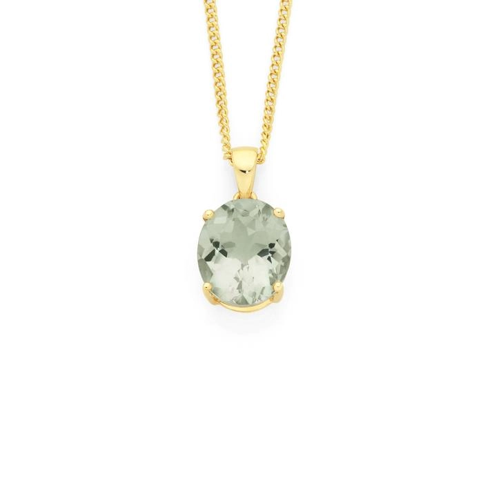 9ct Gold Green Amethyst Oval Pendant