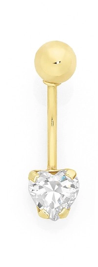 9ct Gold Heart Cubic Zirconia Belly Bar