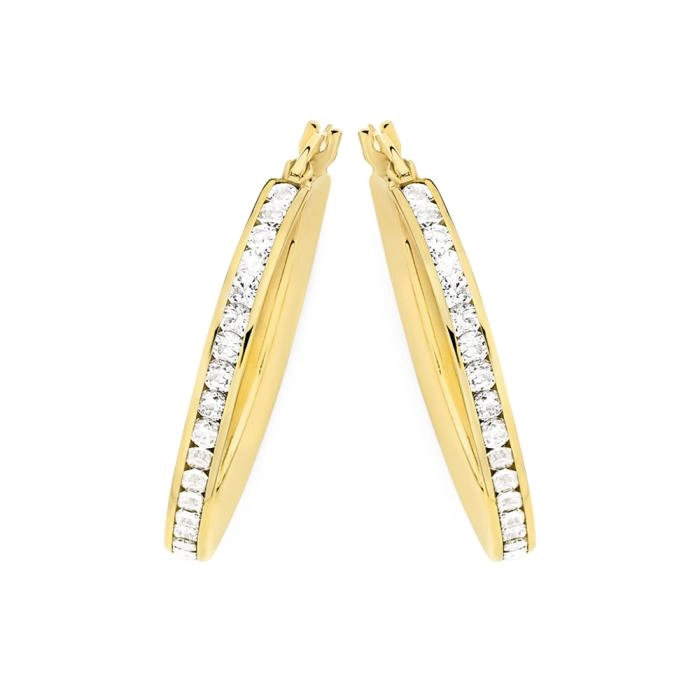 9ct Gold on Silver Cubic Zirconia Hoop Earrings