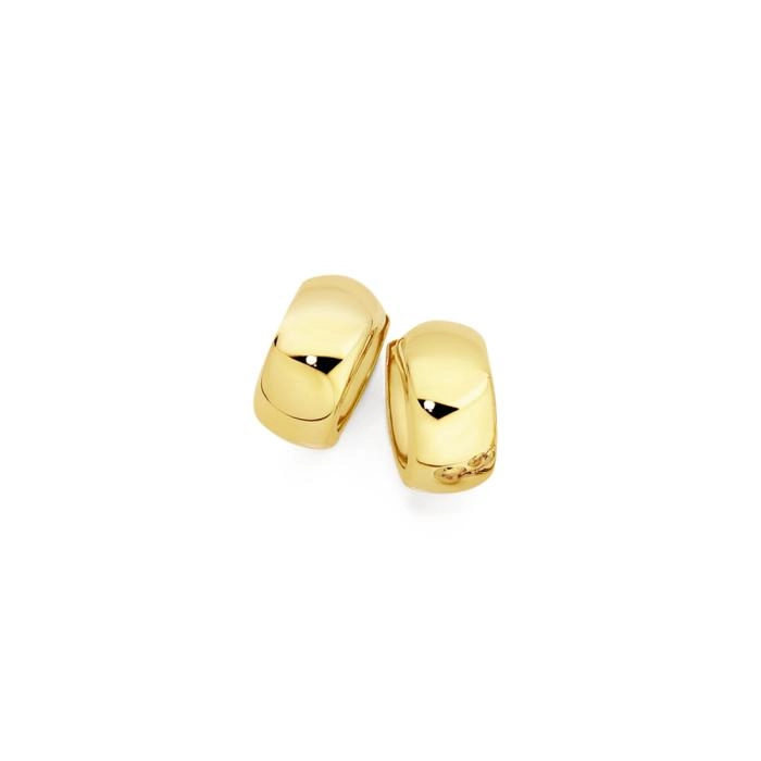 9ct Gold on Silver Polished Wide Huggie Earrings