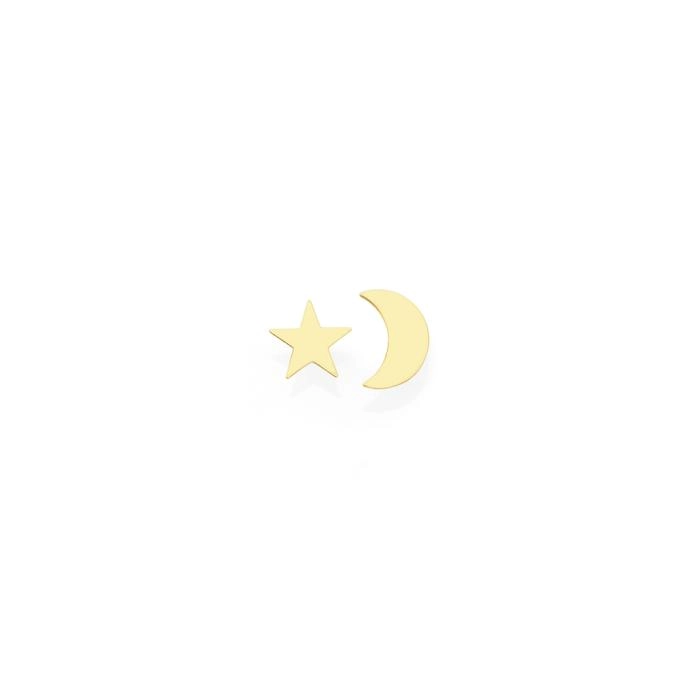 9ct Gold Star & Moon Mismatch Stud Earrings