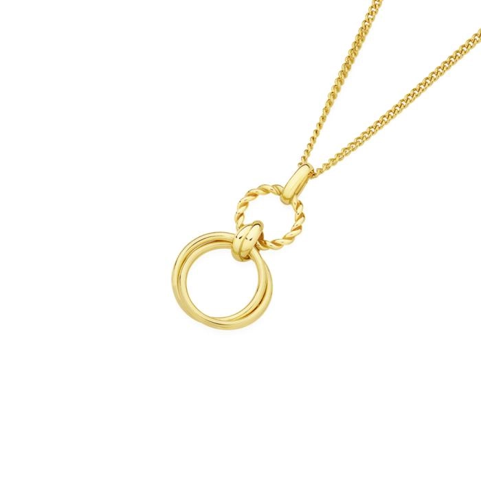 9ct Gold Twist & Polish Double Rings Drop Pendant