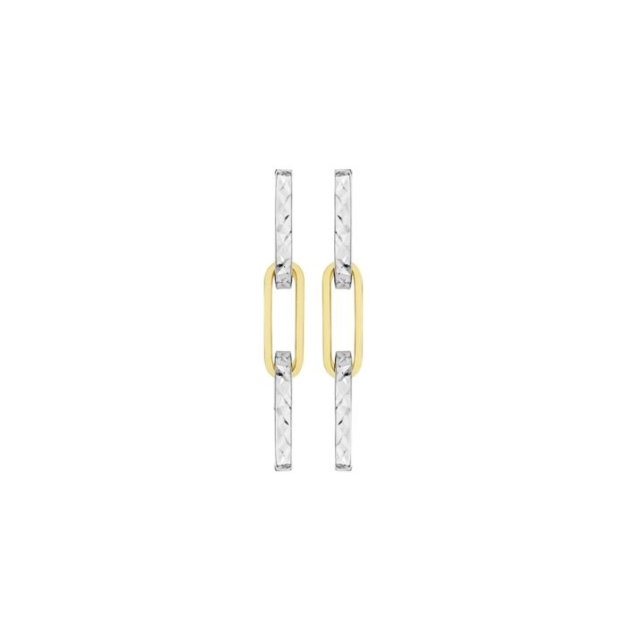 9ct Gold Two Tone Diamond Cut & Polish Flat Paperclip Drop Stud