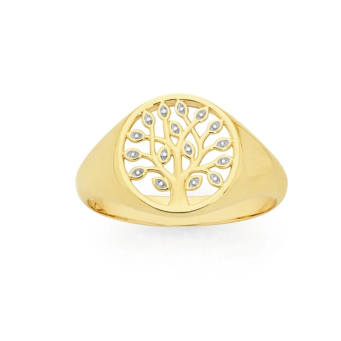 9ct Gold Two Tone Tree of Life Signet Ring