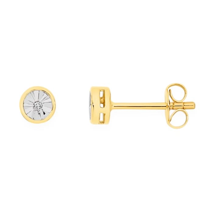 9ct Two Tone Gold Diamond Bezel Set Stud Earrings