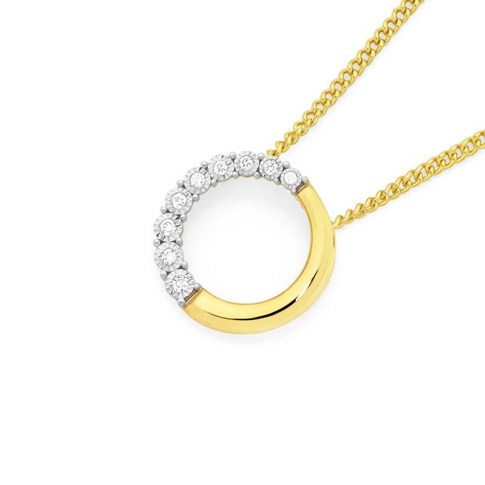 9ct Two Tone Gold Diamond Open Circle Pendant