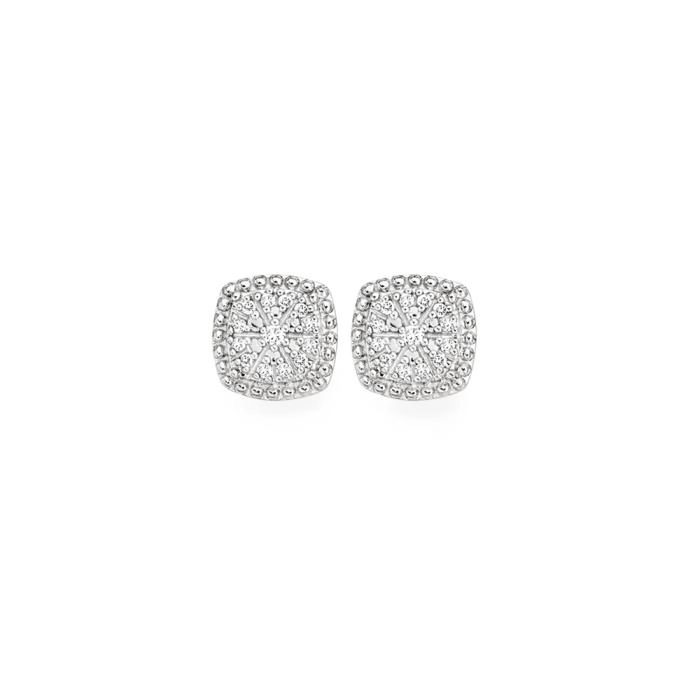 9ct White Gold Diamond Cushion Cluster Stud Earrings