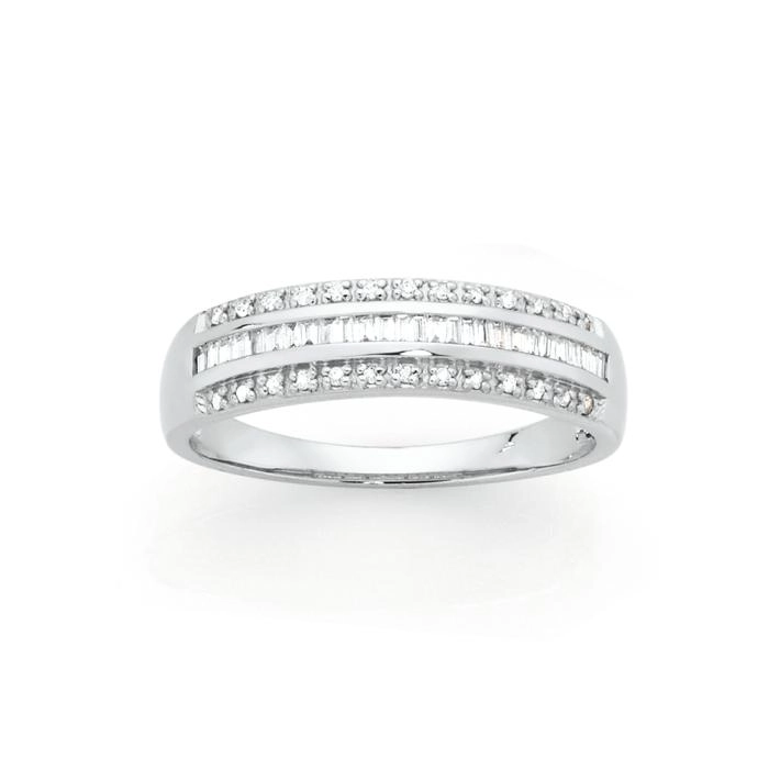 9ct White Gold Diamond Three Row Dress Band