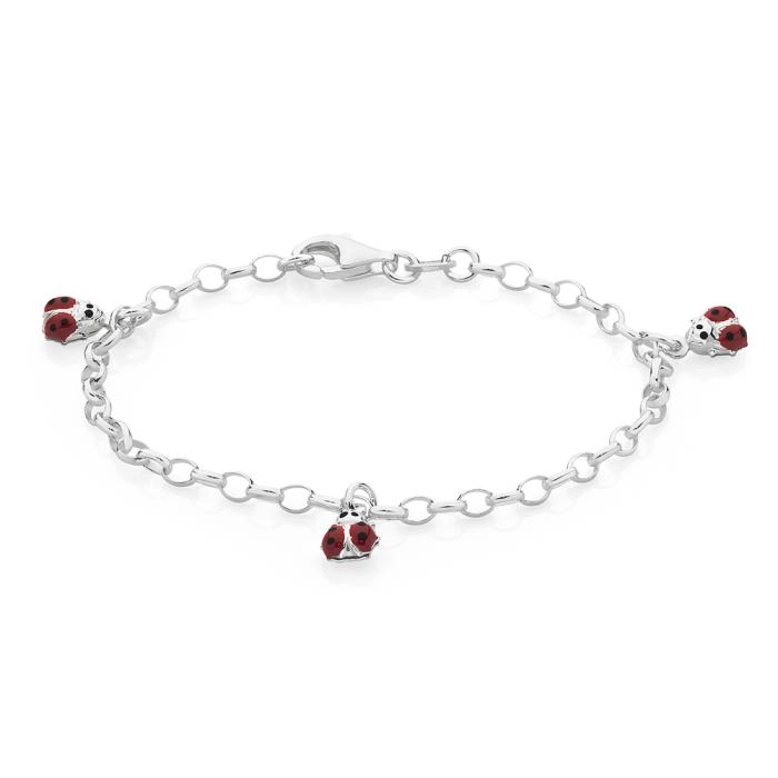 Sterling Silver 14cm Belcher Lady Bird Bracelet