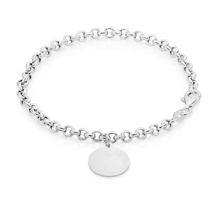 Sterling Silver 19cm Belcher with Round Engravable Disc Bracelet