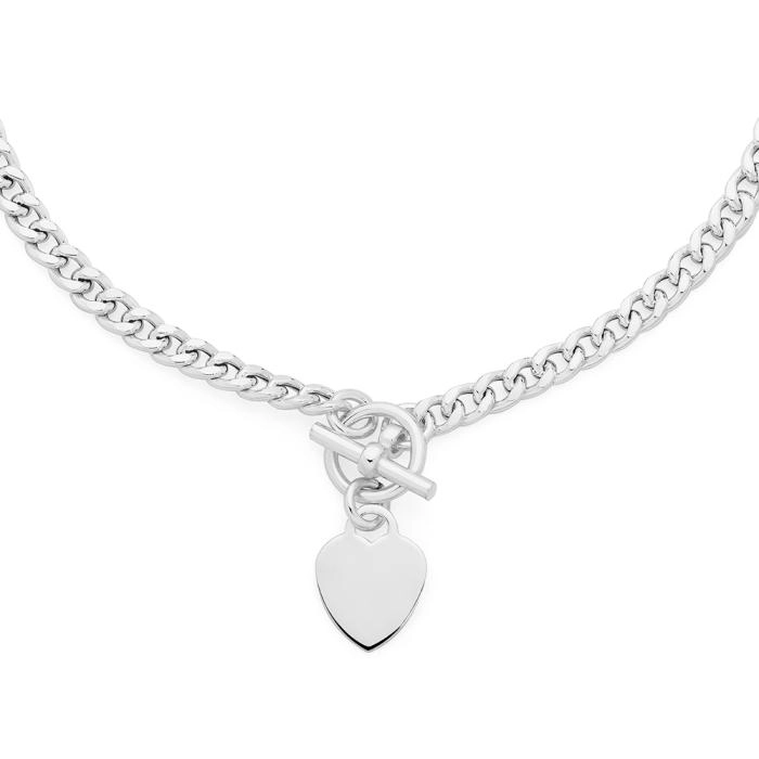 Sterling Silver 45cm Curb With Heart Fob Necklet