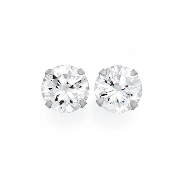 Sterling Silver 7mm Cubic Zirconia Stud Earrings